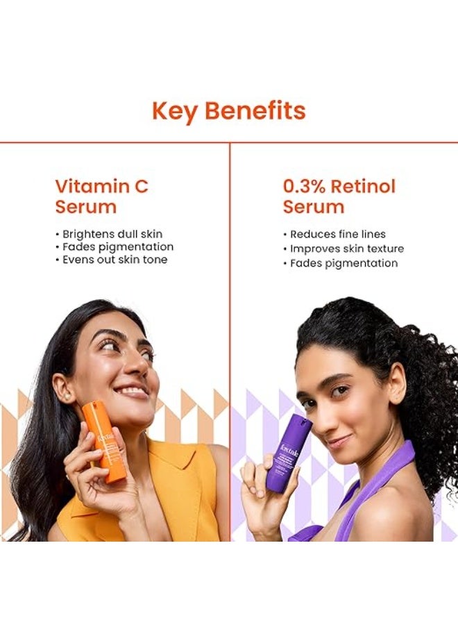 فوكستيل مجموعة فوكستيل للتفتيح والإصلاح | سيروم فيتامين سي نهاري + سيروم ريتينول ليلي | يُفتّح البشرة الباهتة، ويُخفّف البقع الداكنة، ويُعزّز إنتاج الكولاجين، ويُقلّل من الخطوط الدقيقة | مناسب لجميع أنواع البشرة - Image 3